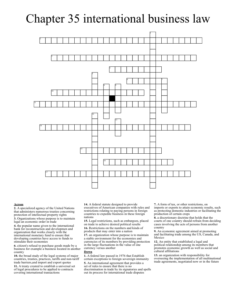 Chapter 35 international business law  Crossword