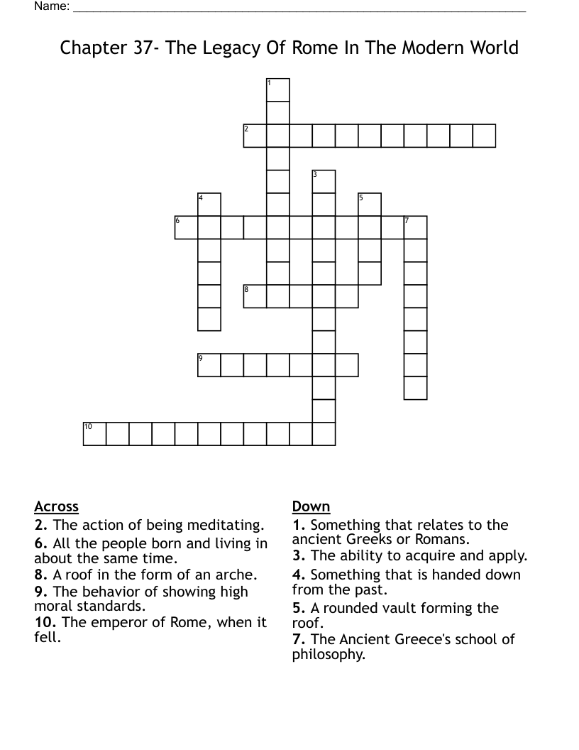 Chapter 37- The Legacy Of Rome In The Modern World Crossword
