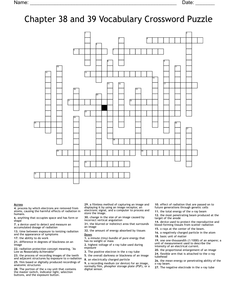 Chapter 38 and 39 Vocabulary Crossword Puzzle