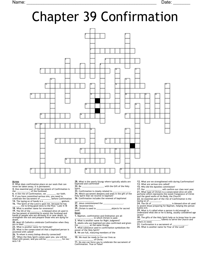 Chapter 39 Confirmation Crossword