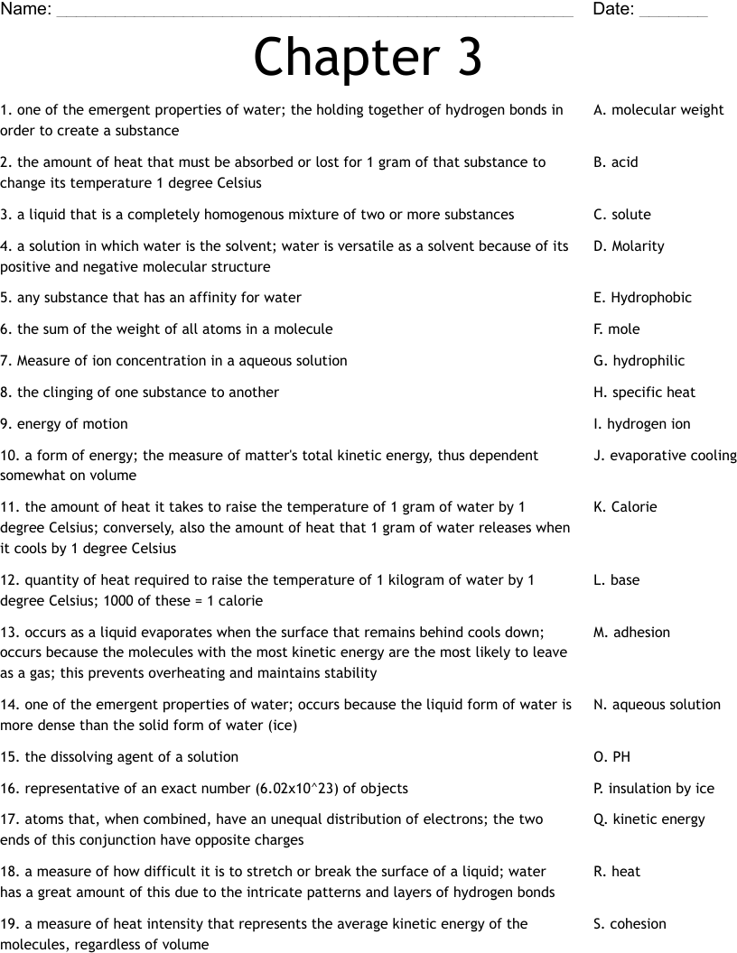 Chapter 3 Worksheet