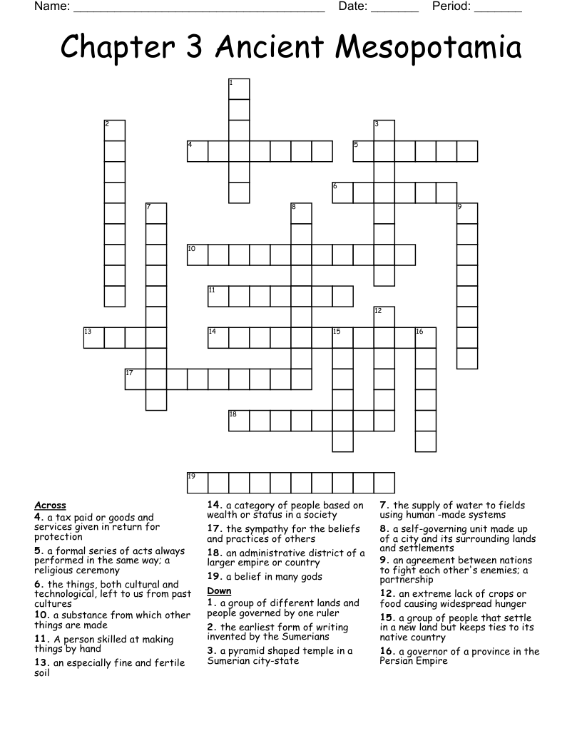 Chapter 3 Ancient Mesopotamia Crossword