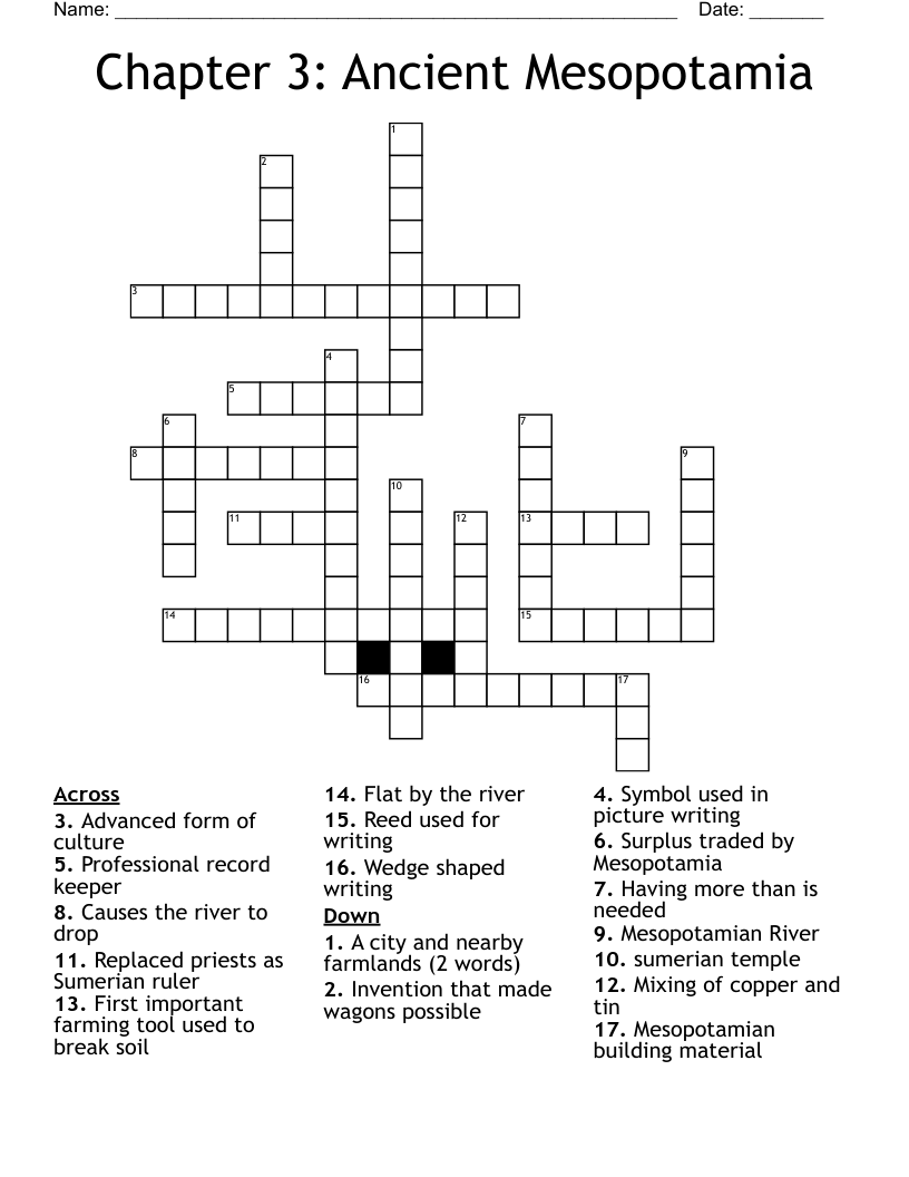 Chapter 3: Ancient Mesopotamia Crossword