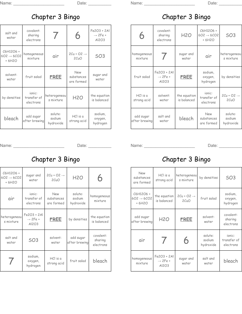 Chapter 3 Bingo