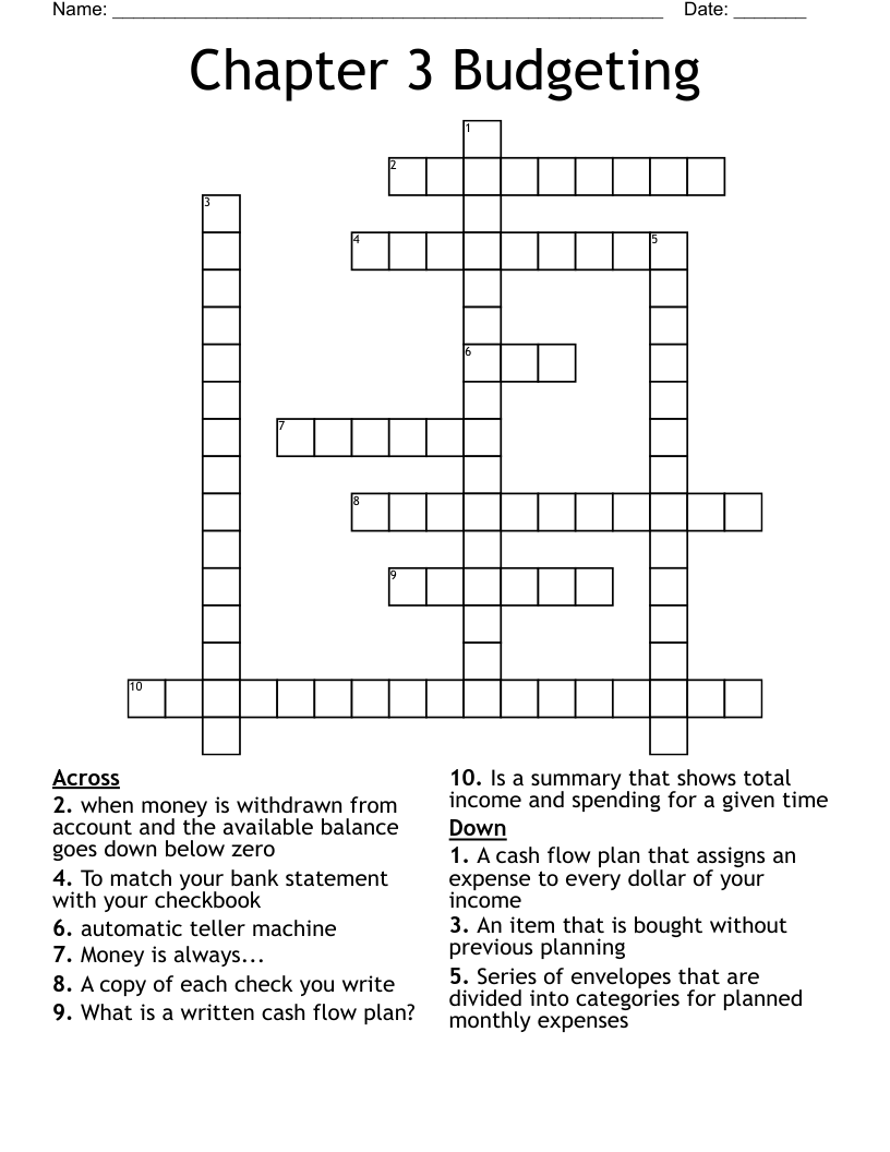 Chapter 3 Budgeting Crossword