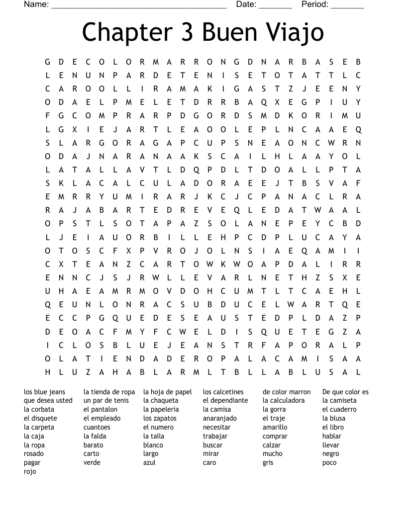 Chapter 3 Buen Viajo  Word Search