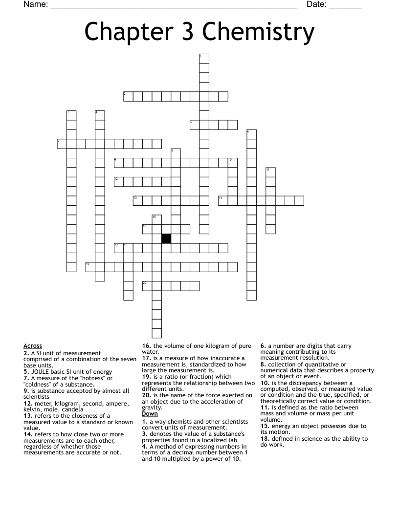 Chapter 3 Chemistry Crossword