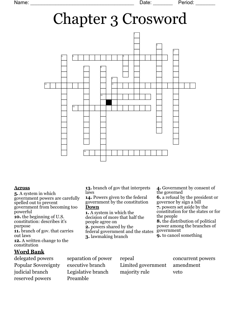 Chapter 3 Crosword Crossword