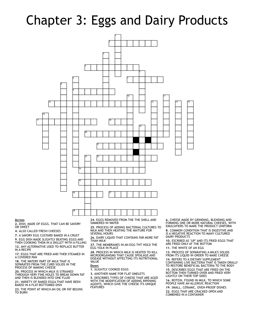 Chapter 3: Eggs and Dairy Products Crossword