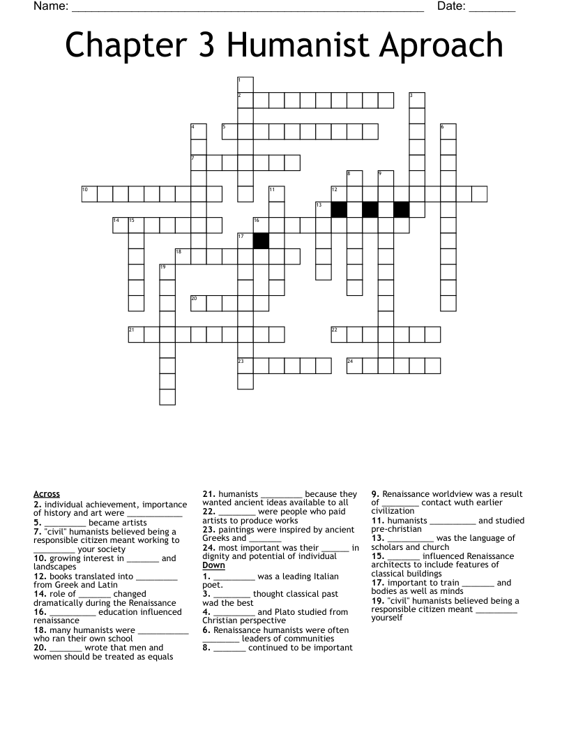 Chapter 3 Humanist Aproach  Crossword