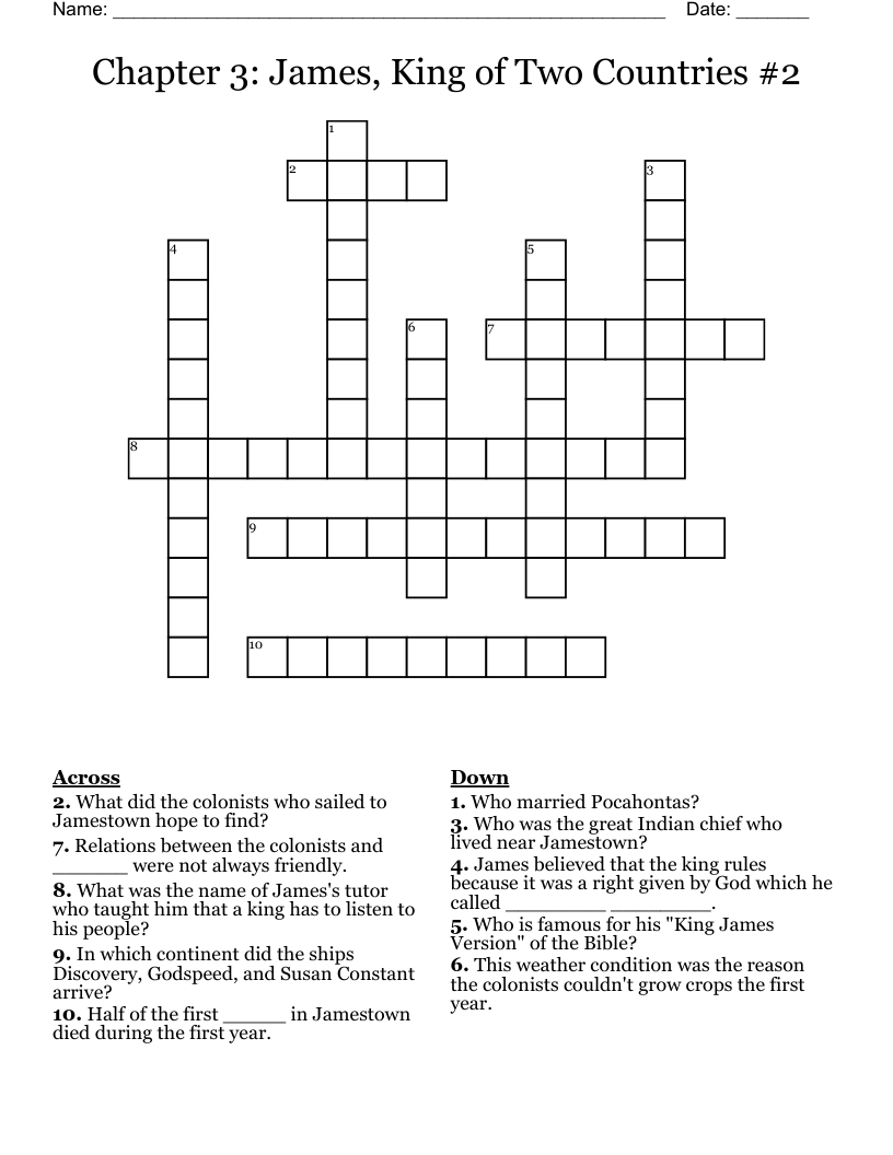 Chapter 3: James, King of Two Countries #2 Crossword