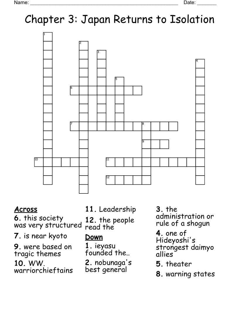 Chapter 3: Japan Returns to Isolation Crossword