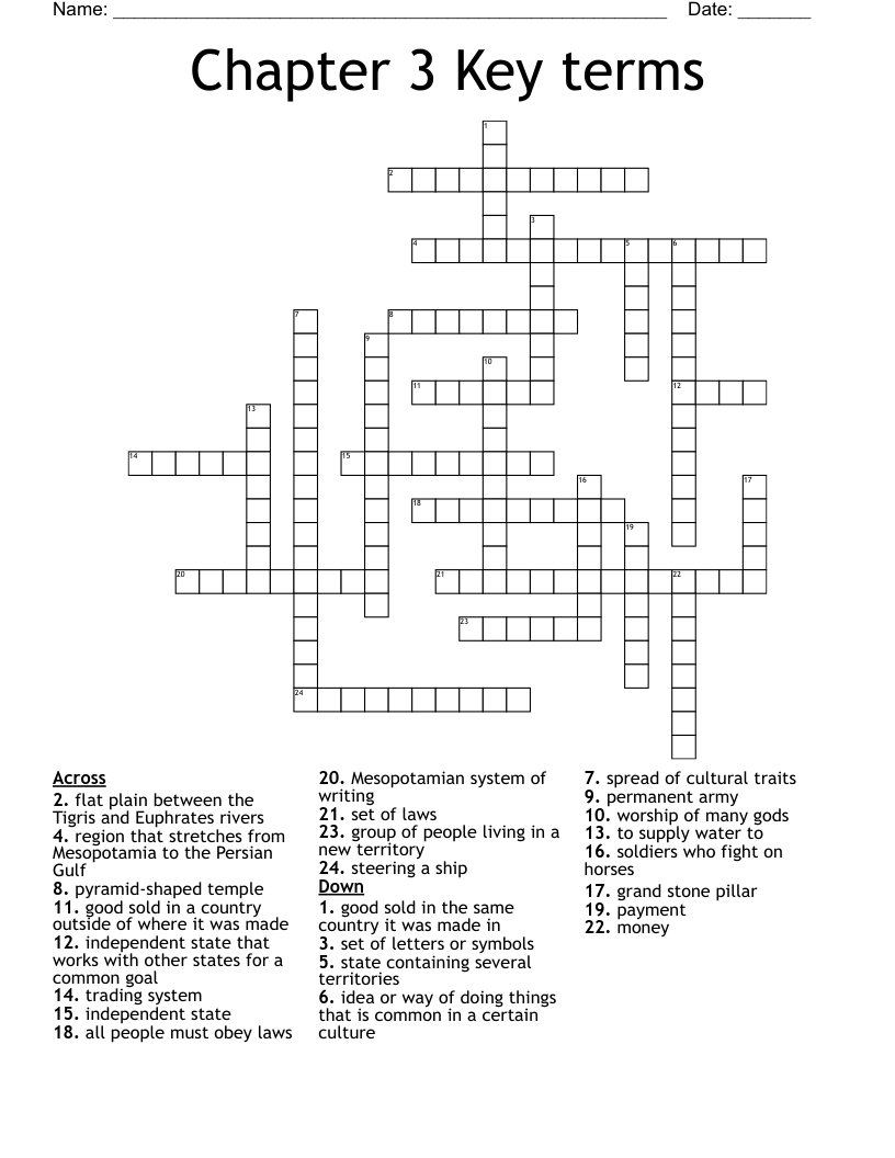 Chapter 3 Key terms Crossword
