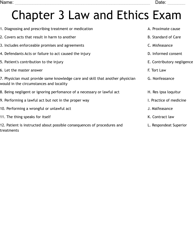 Chapter 3 Law and Ethics Exam  Worksheet
