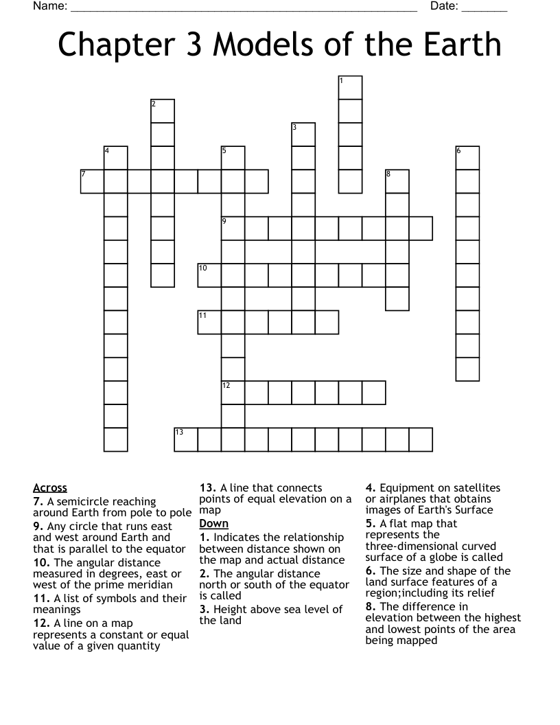 Chapter 3 Models of the Earth Crossword
