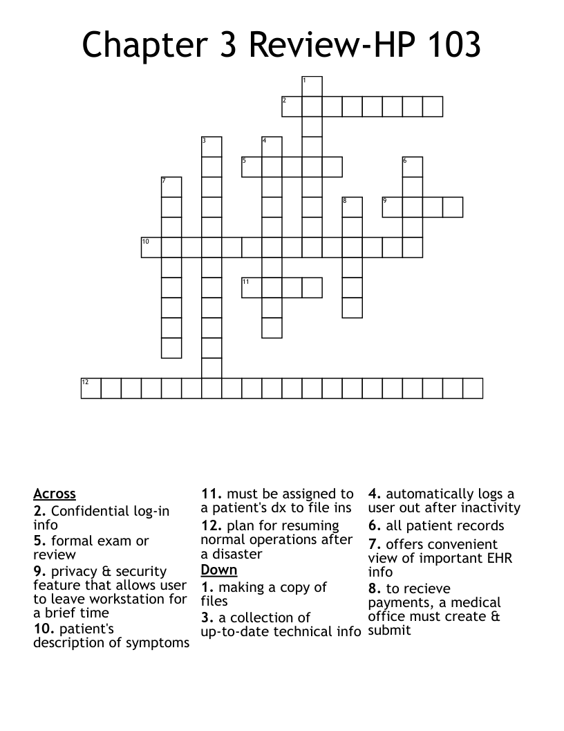 Chapter 3 Review-HP 103 Crossword