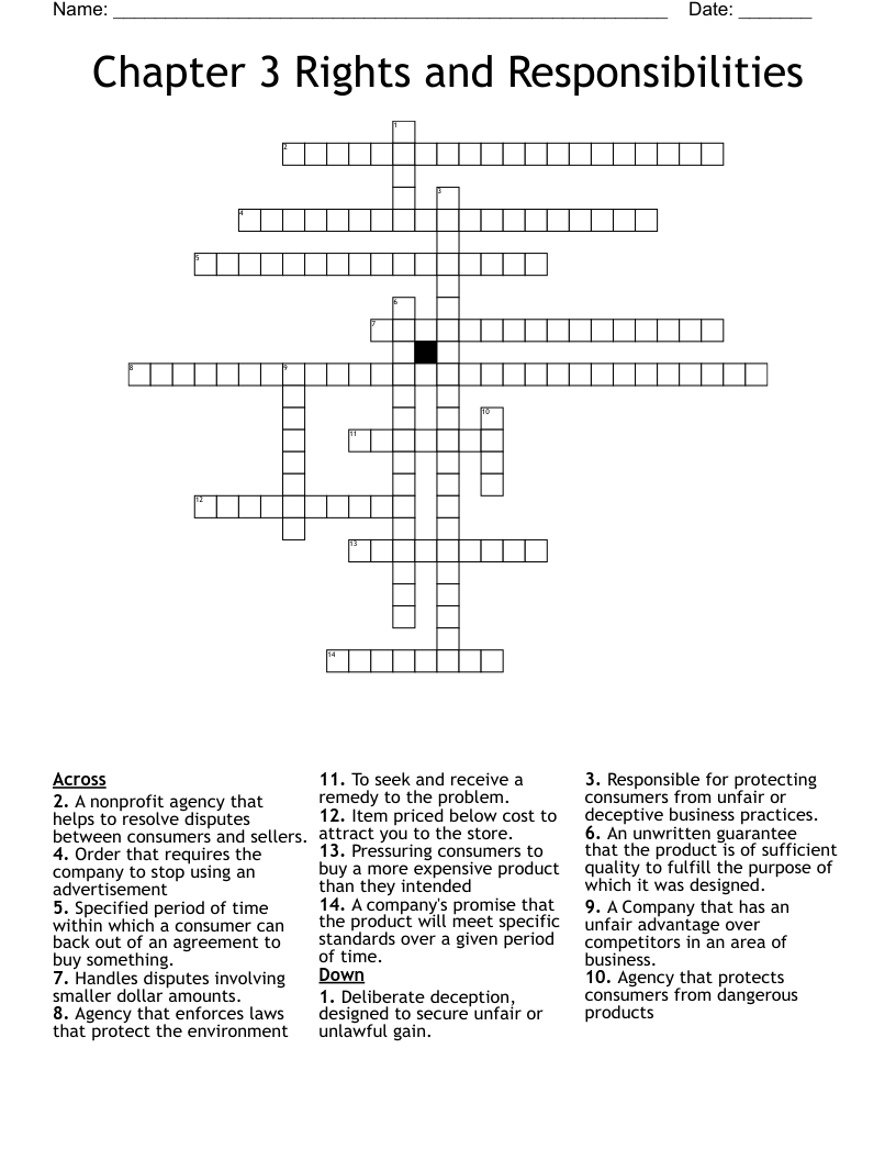 Chapter 3 Rights and Responsibilities Crossword