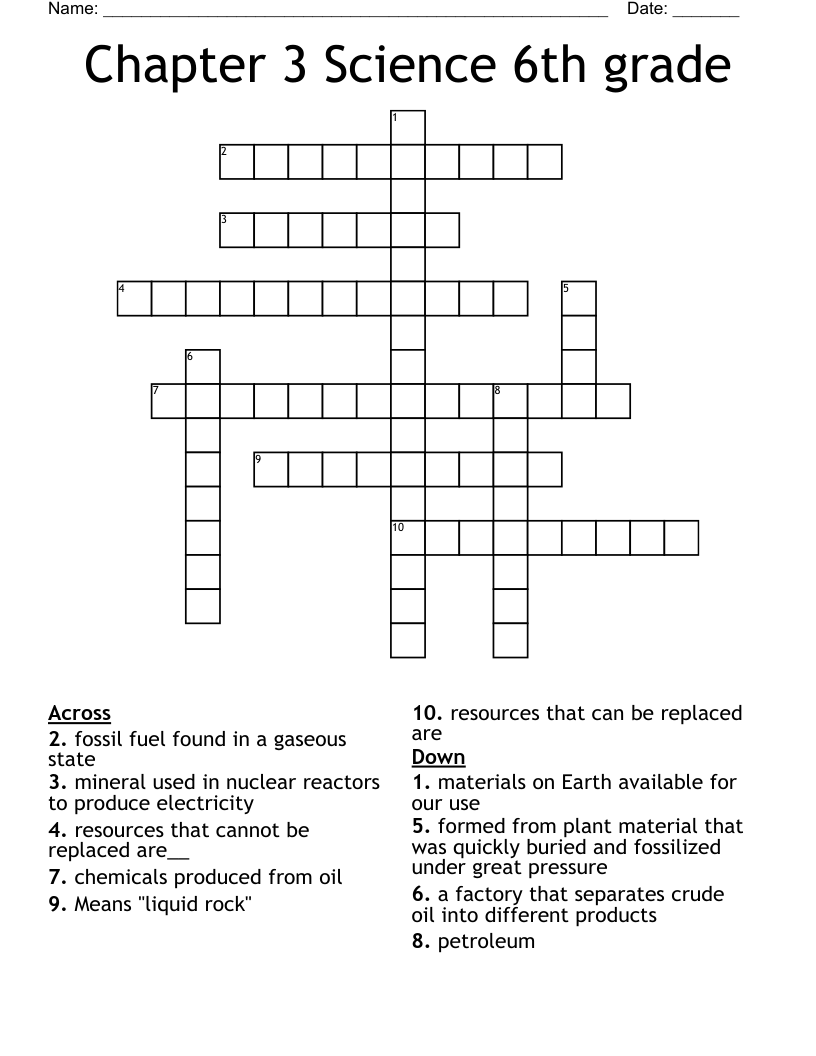 Chapter 3 Science 6th grade Crossword