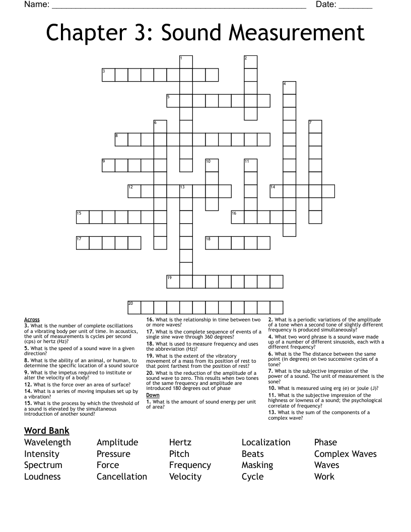 Chapter 3: Sound Measurement  Crossword