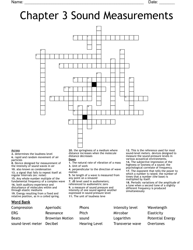 Chapter 3 Sound Measurements Crossword