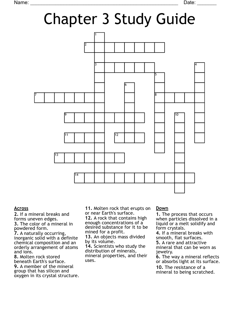 Chapter 3 Study Guide Crossword