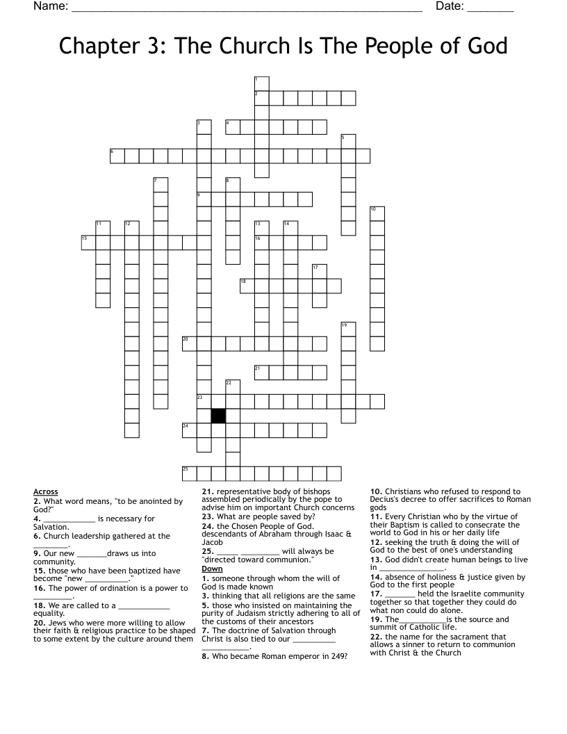 Chapter 3: The Church Is The People of God Crossword