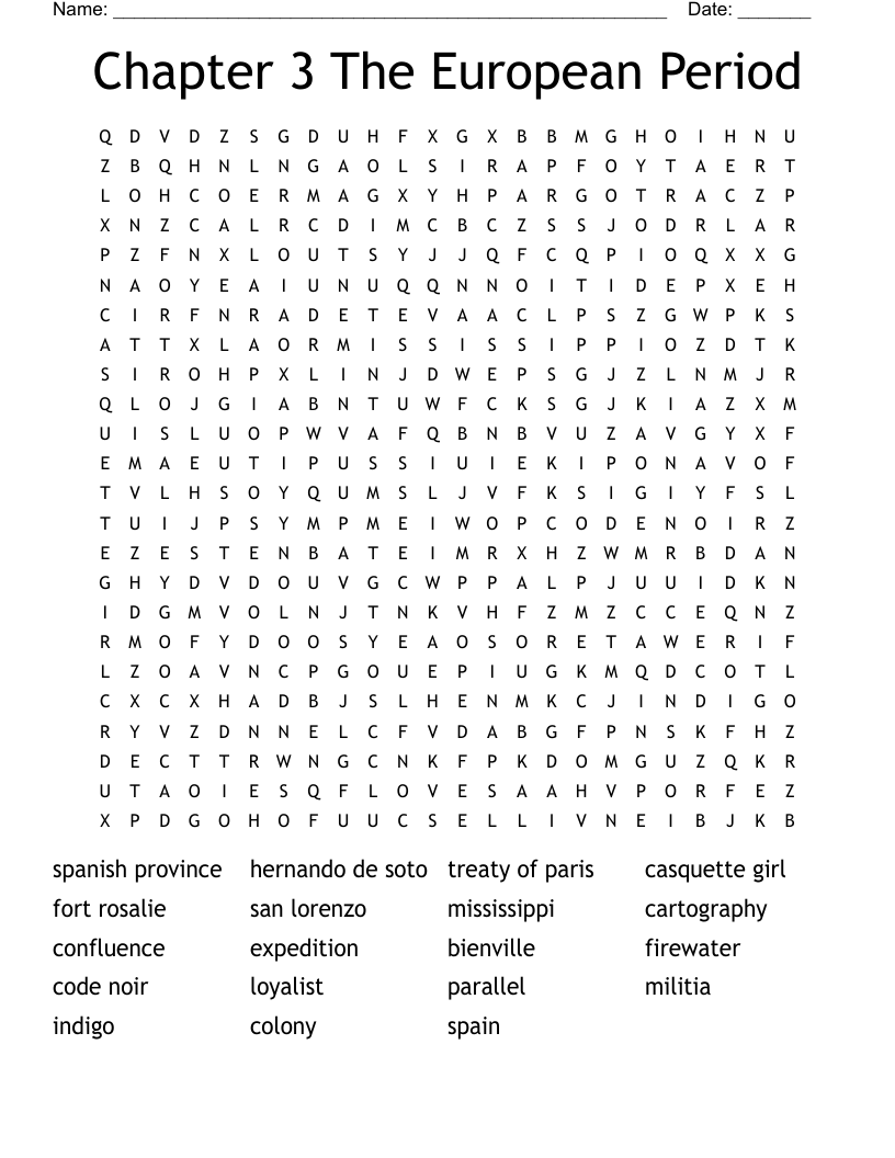 Chapter 3 The European Period Word Search