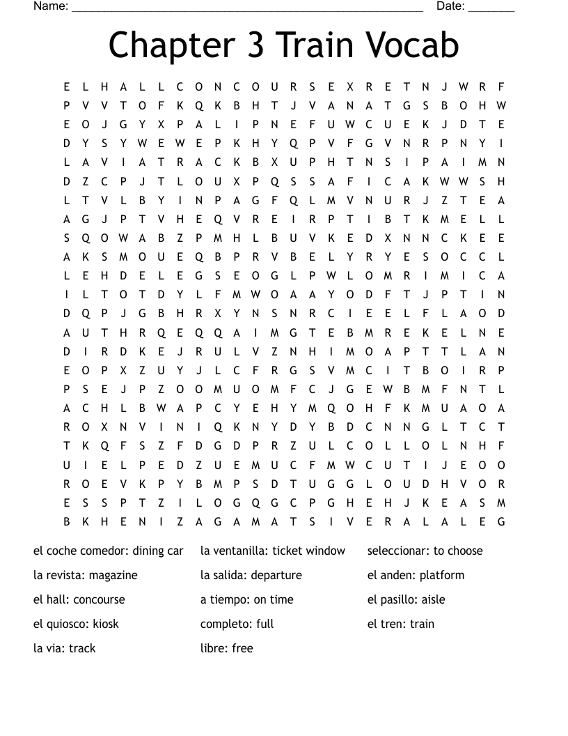 Chapter 3 Train Vocab Word Search