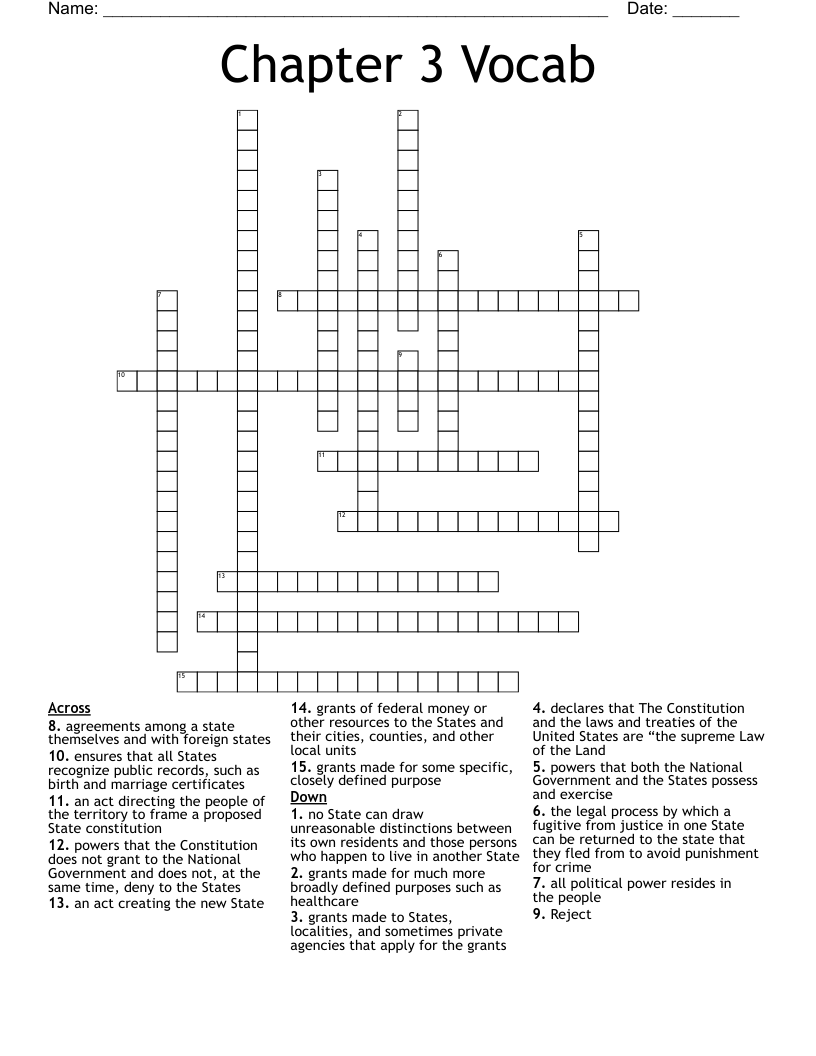 Chapter 3 Vocab Crossword