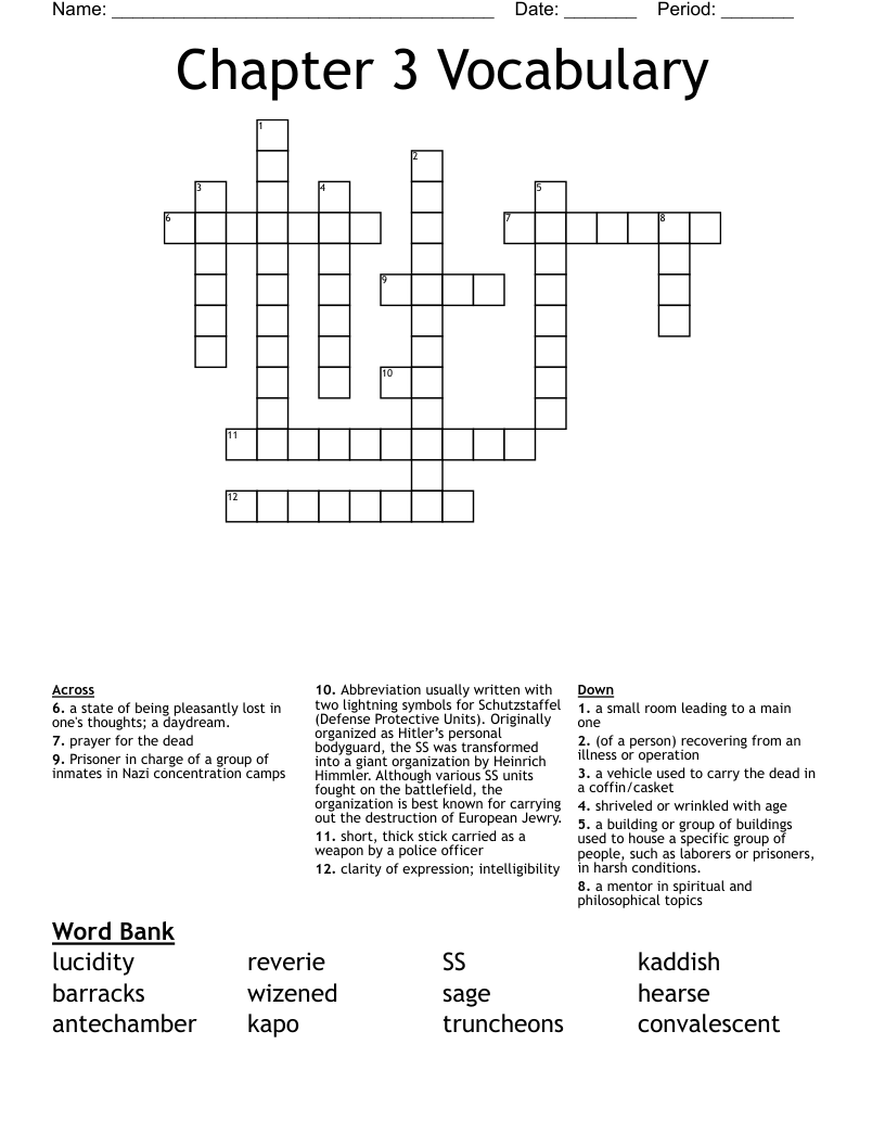 Chapter 3 Vocabulary Crossword