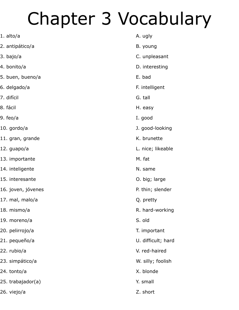 Chapter 3 Vocabulary Worksheet