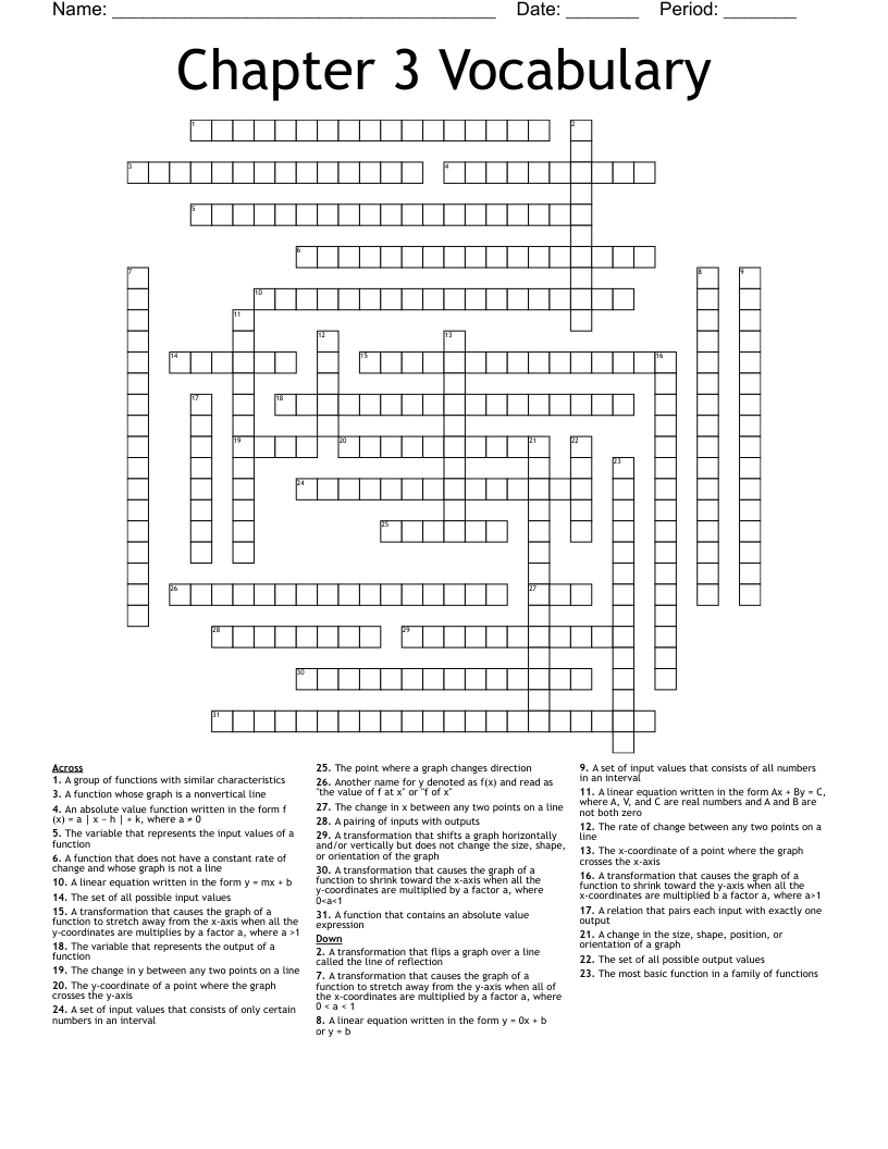 Chapter 3 Vocabulary Crossword