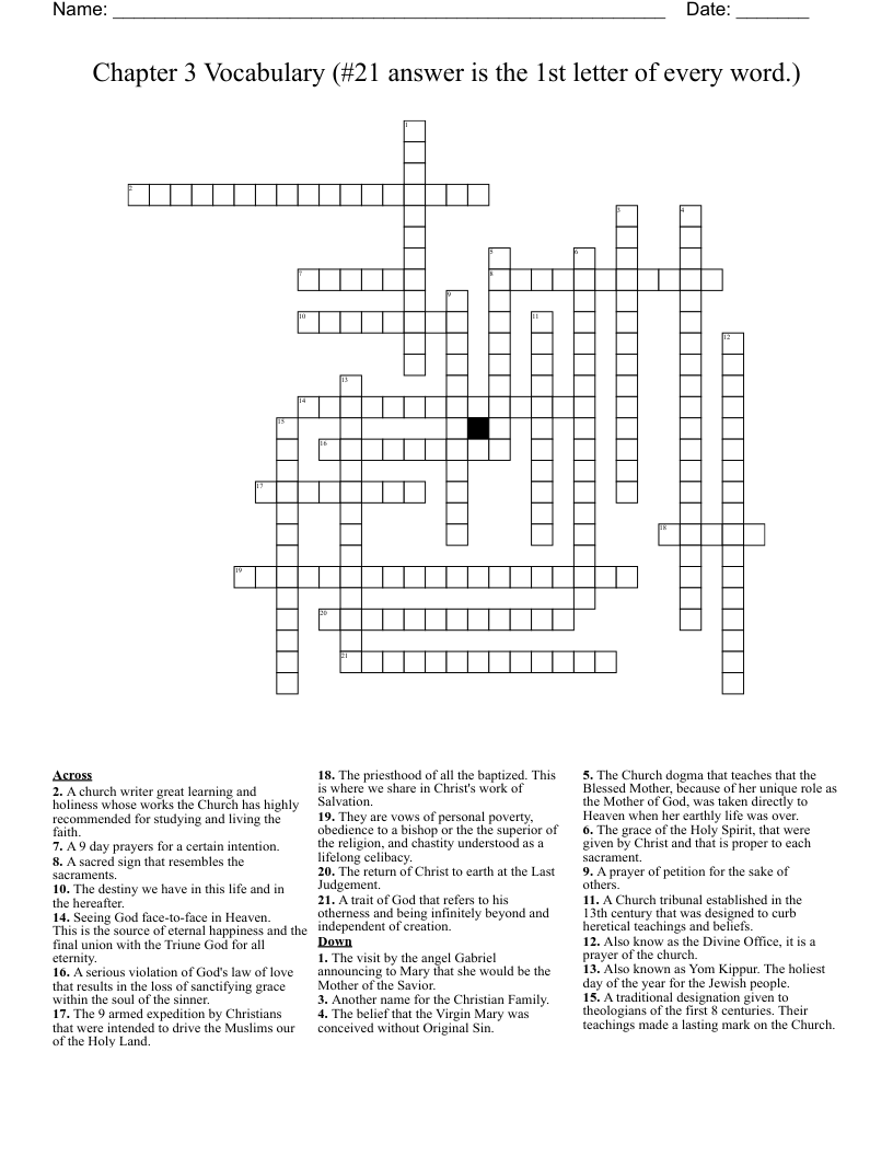 Chapter 3 Vocabulary (#21 answer is the 1st letter of every word.) Crossword