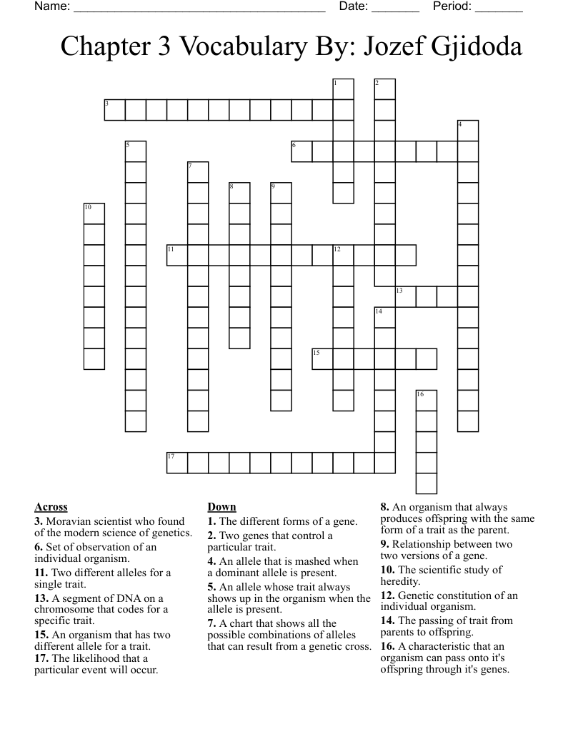 Chapter 3 Vocabulary By: Jozef Gjidoda Crossword