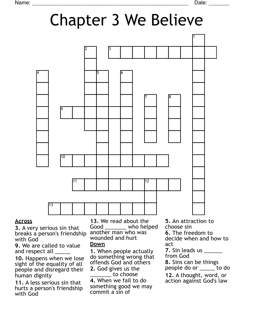 Chapter 3 We Believe Crossword