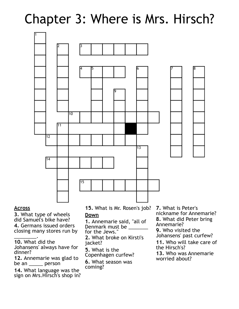 Chapter 3: Where is Mrs. Hirsch? Crossword