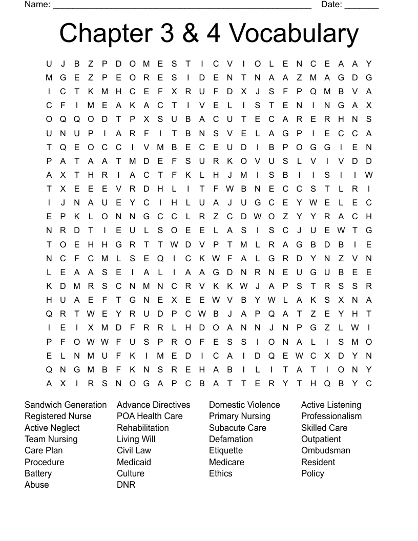 Chapter 3 & 4 Vocabulary Word Search