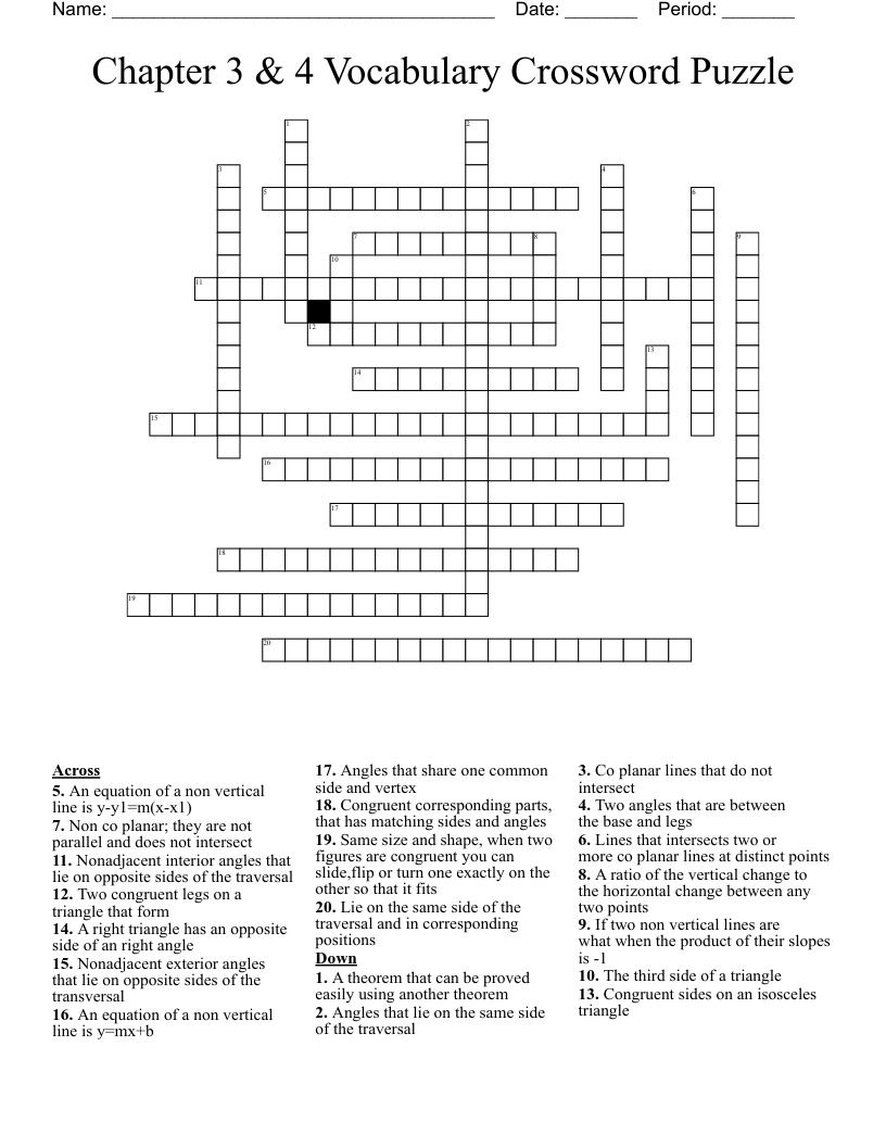 Chapter 3 & 4 Vocabulary Crossword Puzzle