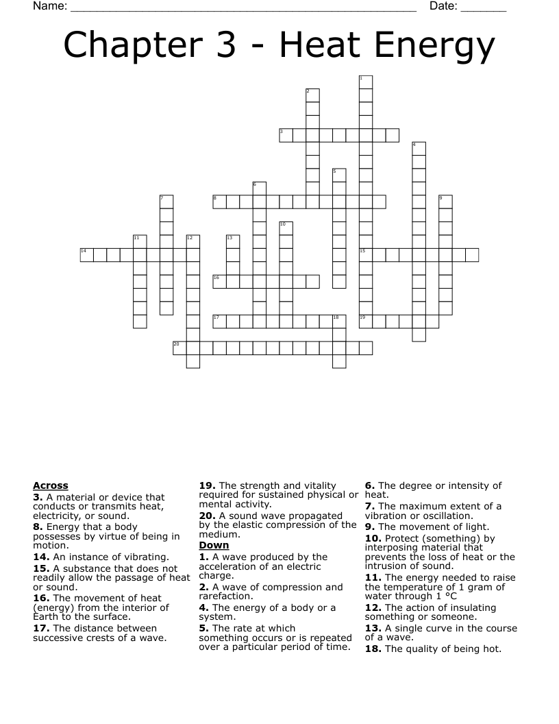Chapter 3 - Heat Energy Crossword