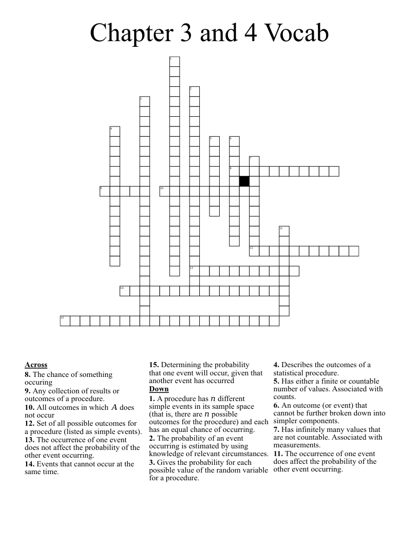 Chapter 3 and 4 Vocab Crossword