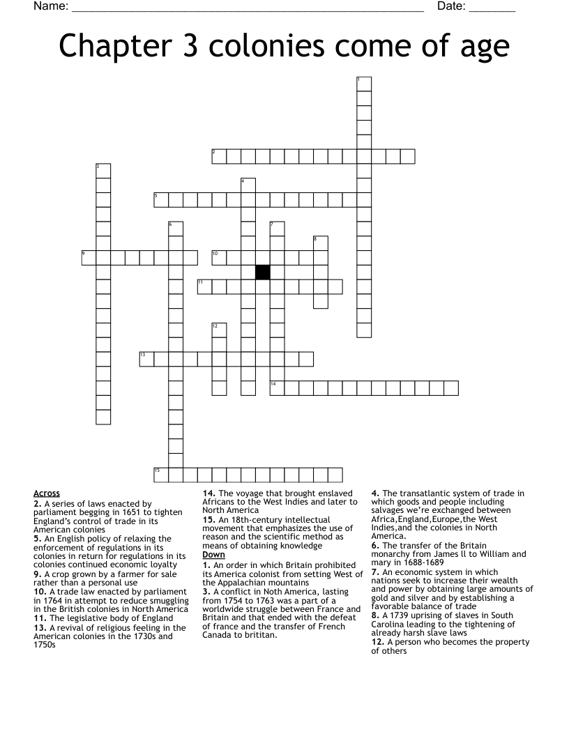 Chapter 3 colonies come of age Crossword
