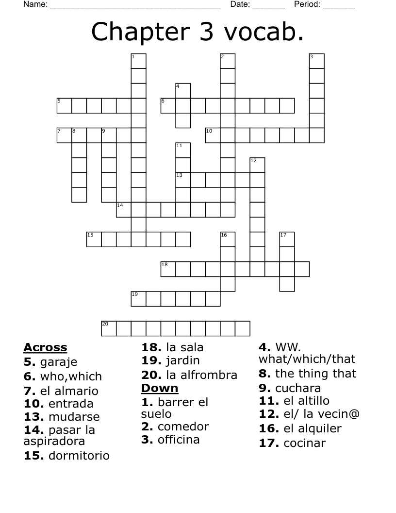 Chapter 3 vocab. Crossword
