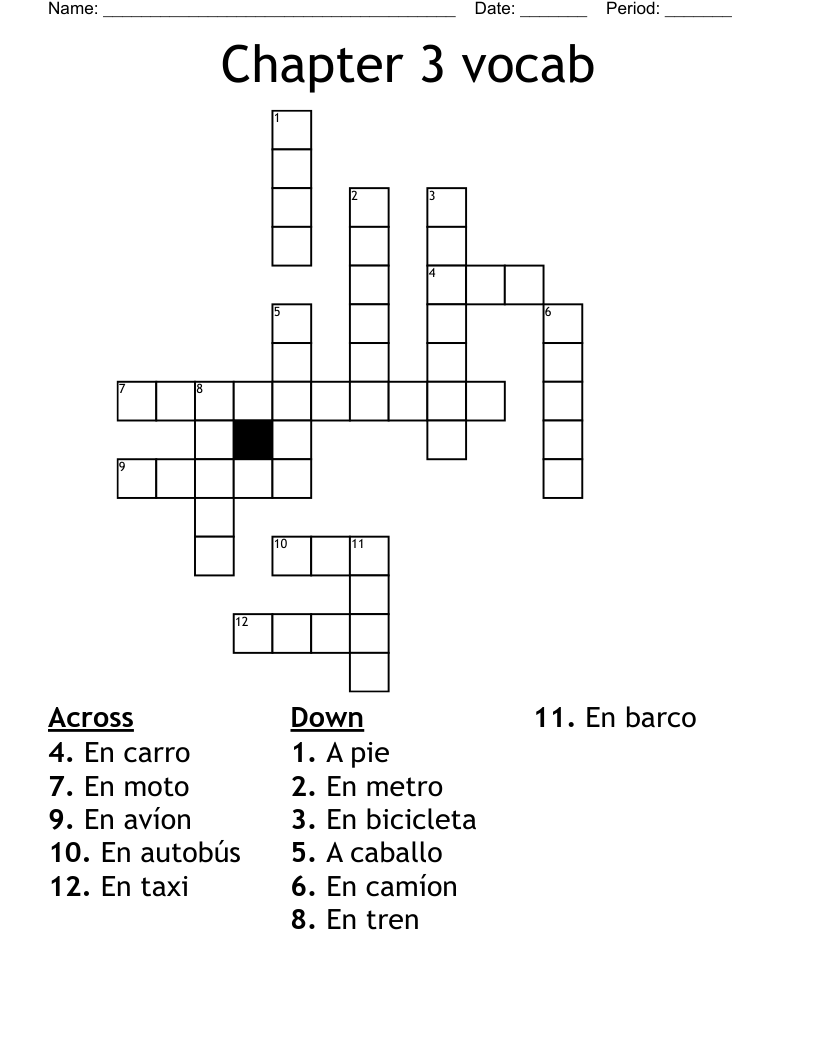 Chapter 3 vocab Crossword