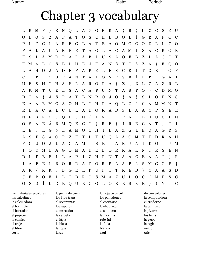 Chapter 3 vocabulary Word Search