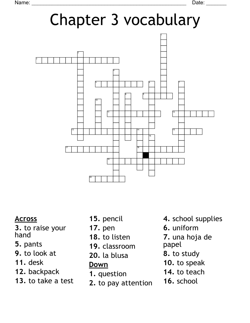Chapter 3 vocabulary  Crossword