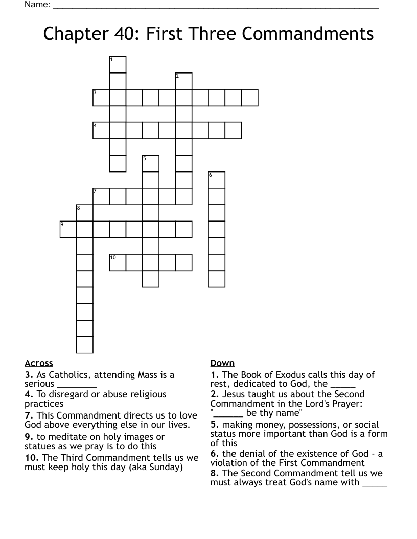 Chapter 40: First Three Commandments Crossword