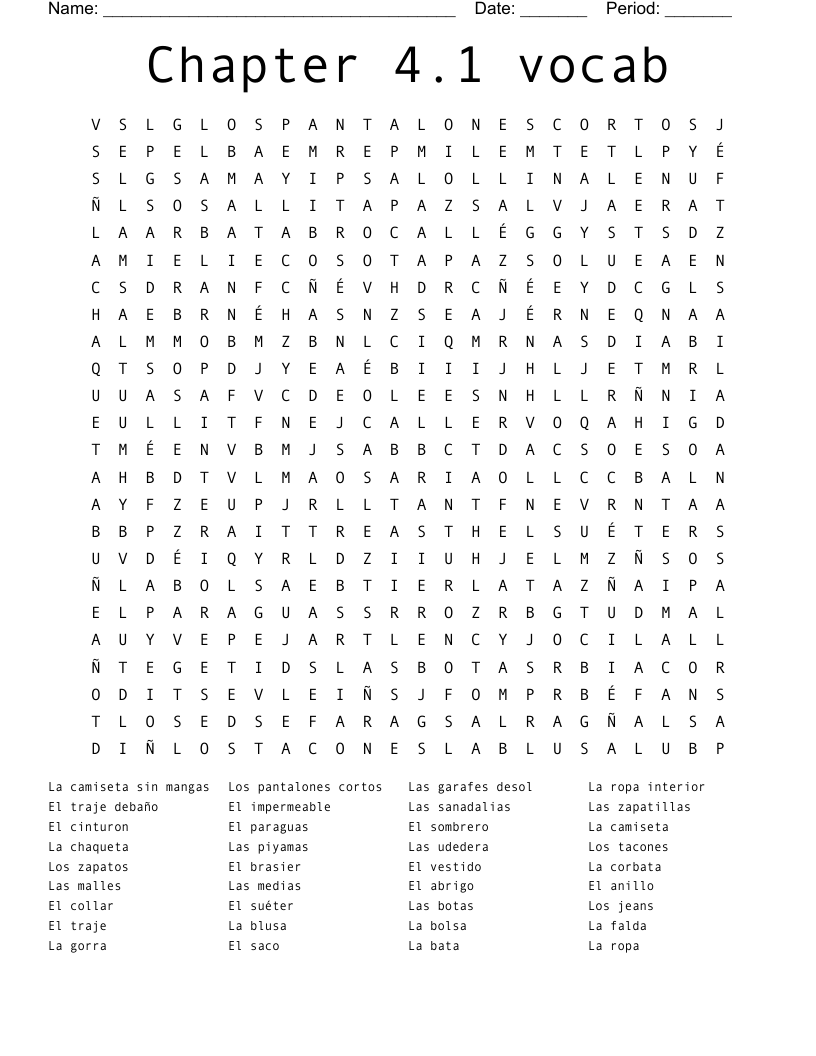 Chapter 4.1 vocab  Word Search