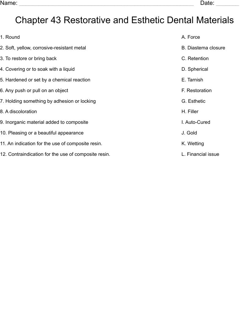 Chapter 43 Restorative and Esthetic Dental Materials  