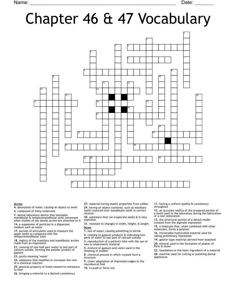 Chapter 46 & 47 Vocabulary Crossword