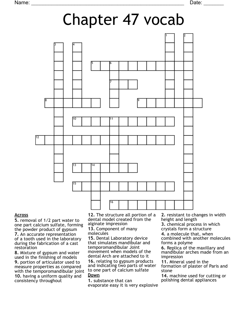 Chapter 47 vocab Crossword